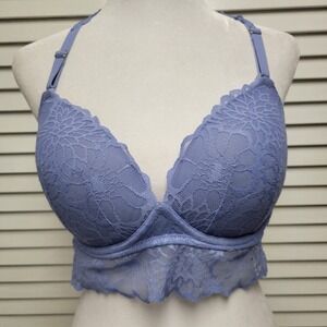 Victorias Secret PINK Lace Padded Push Up Racerback Bra SZ Large Light Blue